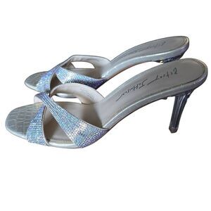 Betsy Johnson Women's Size 7 Gold Crocodile Rhinestone Clear Mule Slide Heels